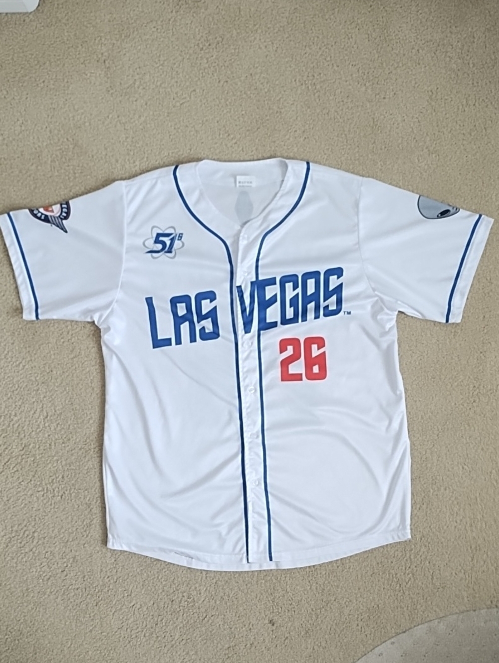 Las Vegas Aviators Viva Lights 51  Baseball Jersey 26 Alien Red White Blue Large
